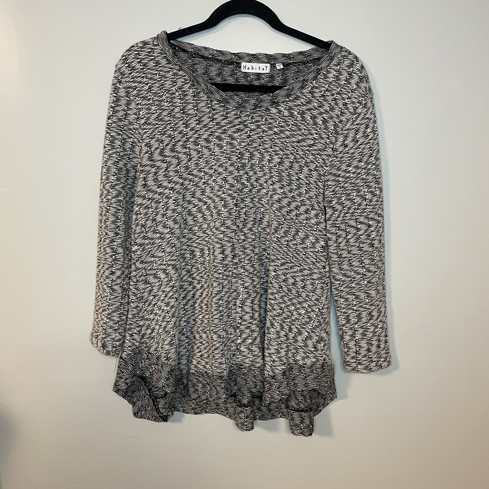 Habitat Sweater Women Small Boho Style Long Sleeve Pullover Knit Black And White